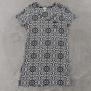SOMA Scoop Neck Sleepshirt Women's Size Large Black White Damask Print Pocket